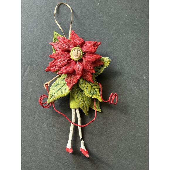 Patience Brewster Poinsettia Girl Krinkles Christmas Ornament Hand Painted 6.5” - Picture 1 of 8